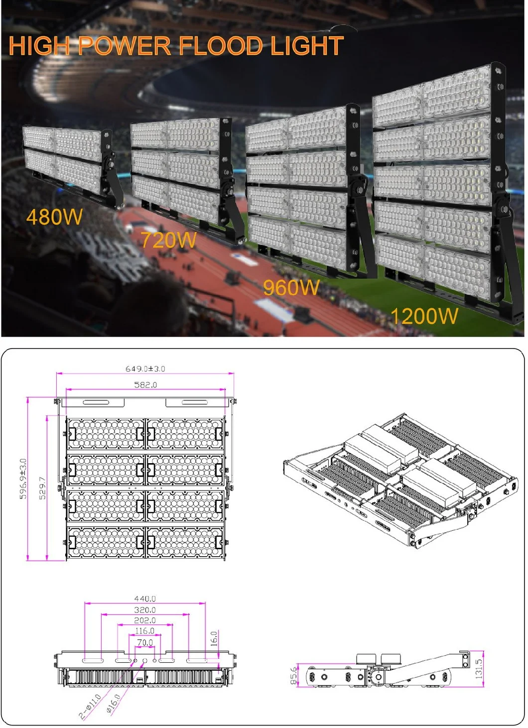 15m 30m Waterproof IP65 Football Field LED Stadium Flood Lighting with 5 Years Warranty Meanwell Driver